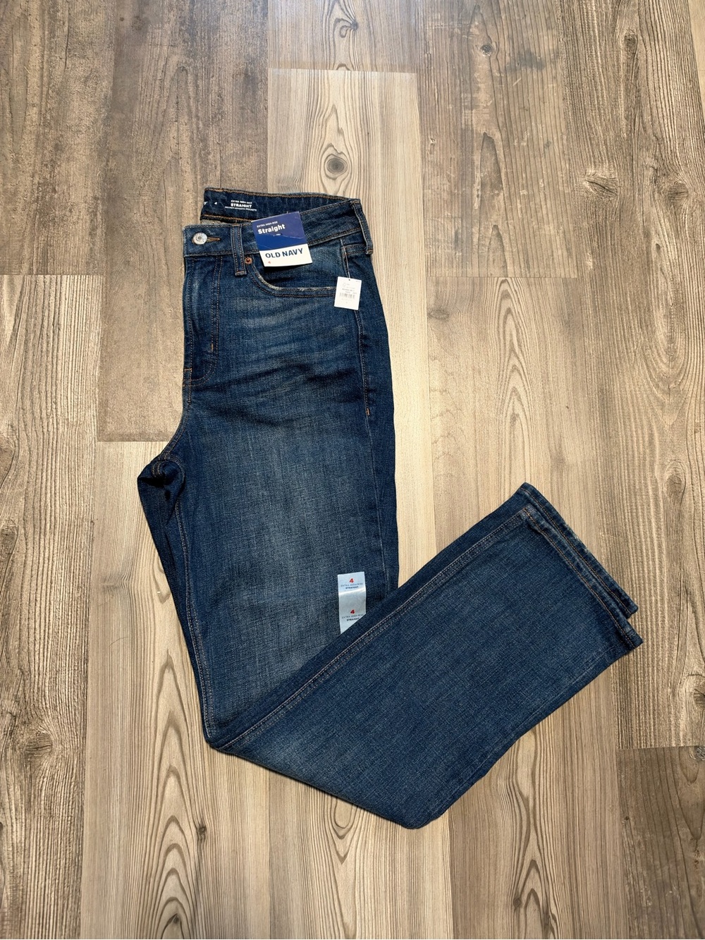Old Navy Women's Dark Blue Extra High Rise Straight Leg Jeans